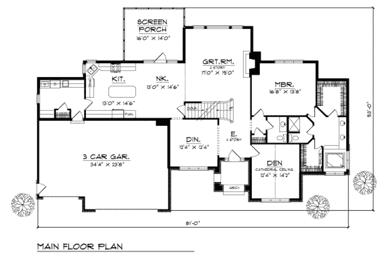 House Plan Design - Floor Plan - Main Floor for Traditional House Plan #70-431 - 3 bed, 2.5 bath
