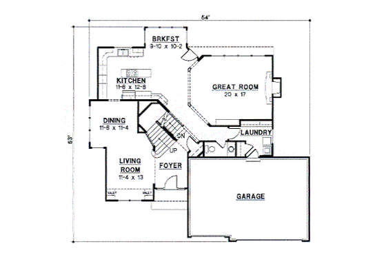 Floor Plan - Main Floor for Traditional House Plan #67-545 - 4 bed, 3.5 bath
