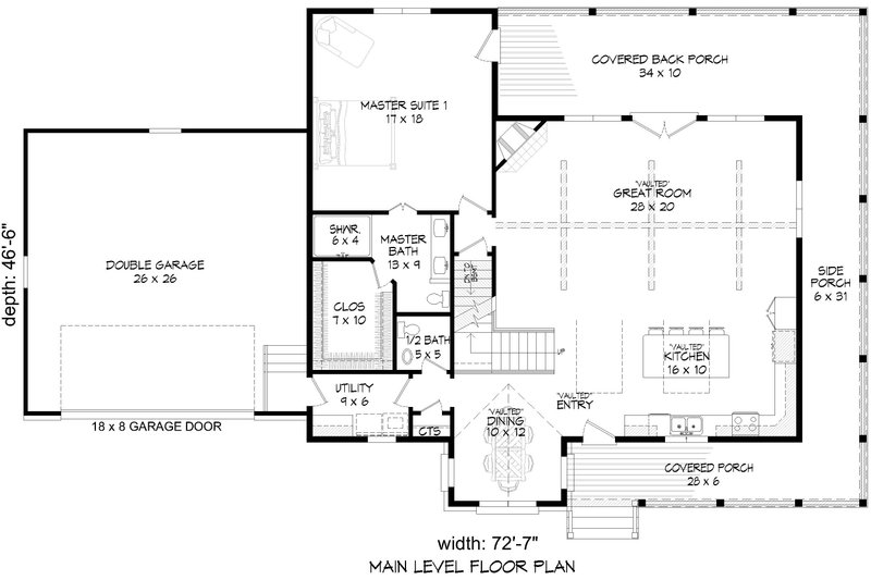 House Plan Design - Floor Plan - Main Floor for Farmhouse House Plan #932-1066 - 3 bed, 3.5 bath