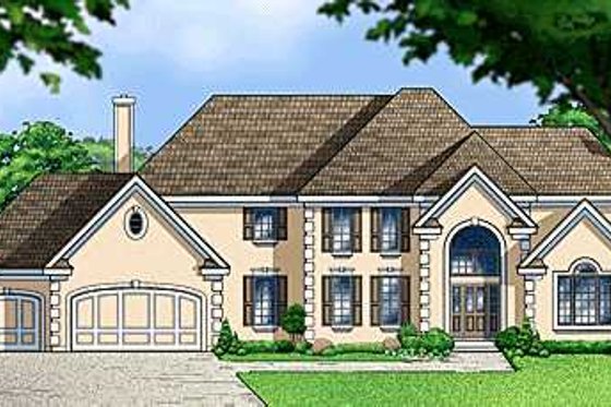 Exterior - Front Elevation for European House Plan #67-243 - 4 bed, 4 bath