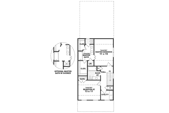 Floor Plan - Upper Floor for Country House Plan #81-105 - 2 bed, 2.5 bath