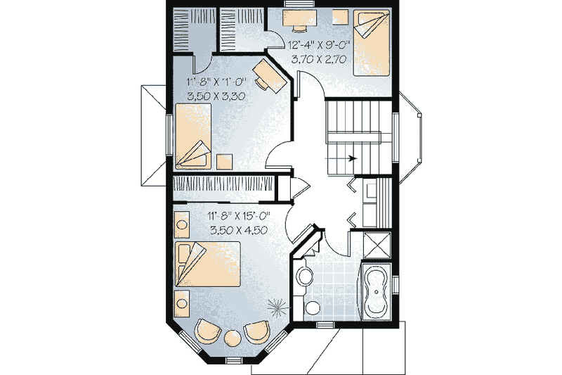 Architectural House Design - Floor Plan - Upper Floor for European House Plan #23-451 - 3 bed, 1.5 bath