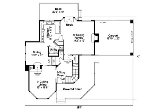 Floor Plan - Main Floor for Farmhouse House Plan #124-113 - 3 bed, 2.5 bath