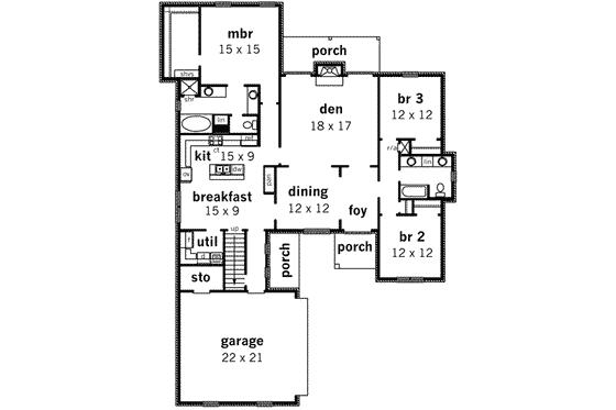 Floor Plan - Main Floor for European House Plan #16-328 - 3 bed, 2 bath