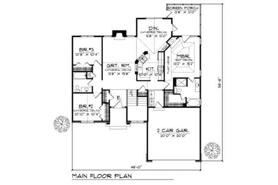 Floor Plan - Main Floor for Traditional House Plan #70-136 - 3 bed, 2 bath