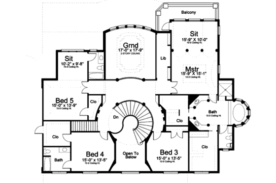 Floor Plan - Upper Floor for Classical House Plan #119-363 - 5 bed, 7 bath