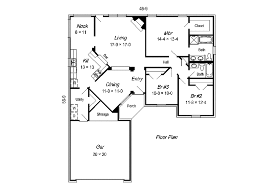 Floor Plan - Main Floor for European House Plan #329-197 - 3 bed, 2 bath