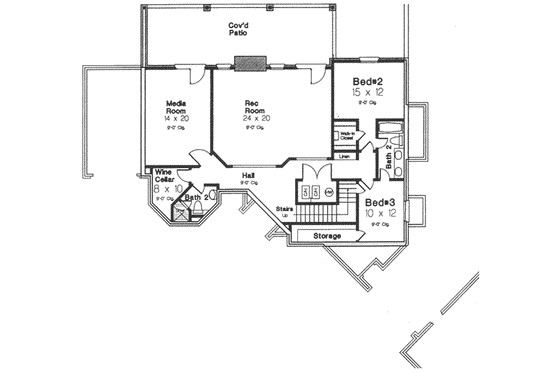 Floor Plan - Lower Floor for European House Plan #310-337 - 3 bed, 3.5 bath
