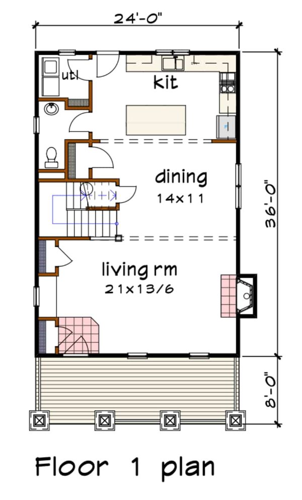 Architectural House Design - Floor Plan - Main Floor for Craftsman House Plan #79-346 - 3 bed, 2.5 bath