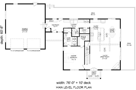 Floor Plan - Main Floor for Farmhouse House Plan #932-1427 - 3 bed, 2 bath
