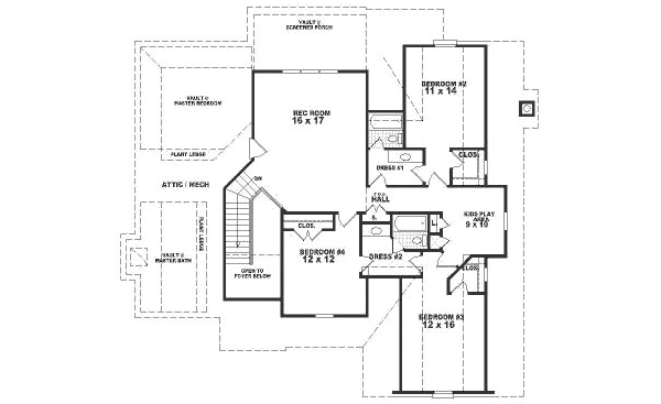 Traditional Floor Plan - Upper Floor Plan #81-306