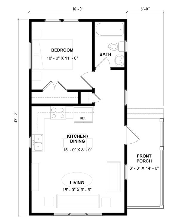 House Plan Design - Floor Plan - Main Floor for Bungalow House Plan #936-60 - 1 bed, 1 bath