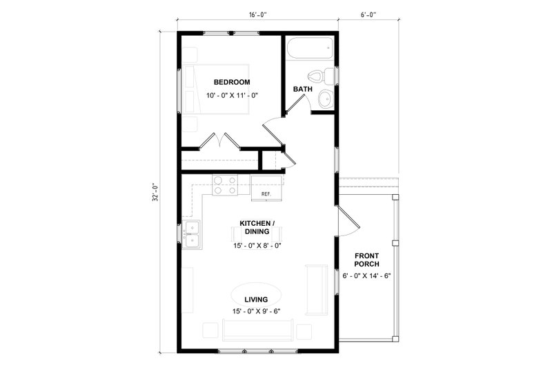 House Plan Design - Floor Plan - Main Floor for Bungalow House Plan #936-60 - 1 bed, 1 bath