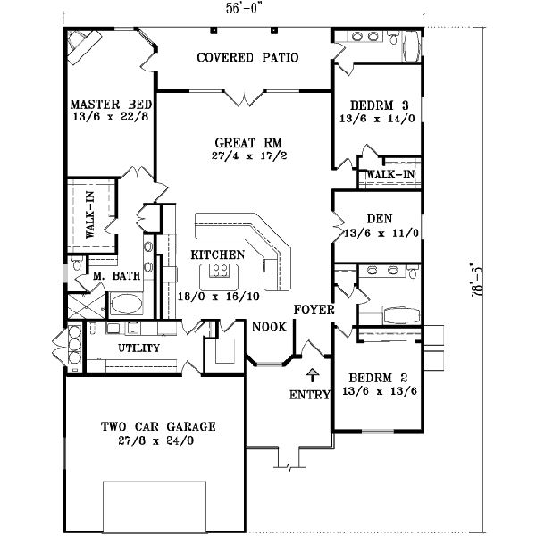 Ranch Floor Plan - Main Floor Plan #1-1200