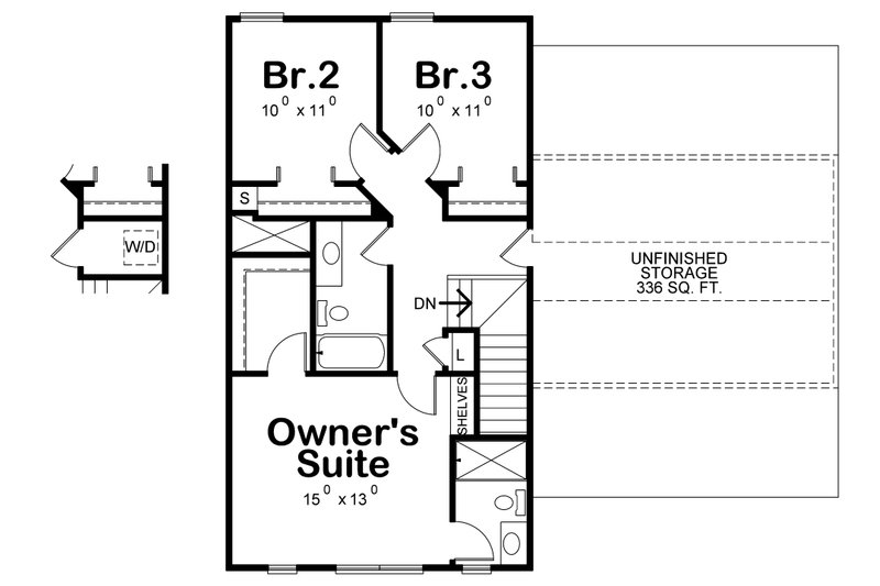 Architectural House Design - Floor Plan - Upper Floor for Farmhouse House Plan #20-2410 - 3 bed, 2.5 bath