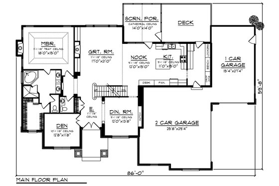 Floor Plan - Main Floor for Craftsman House Plan #70-1252 - 4 bed, 3.5 bath
