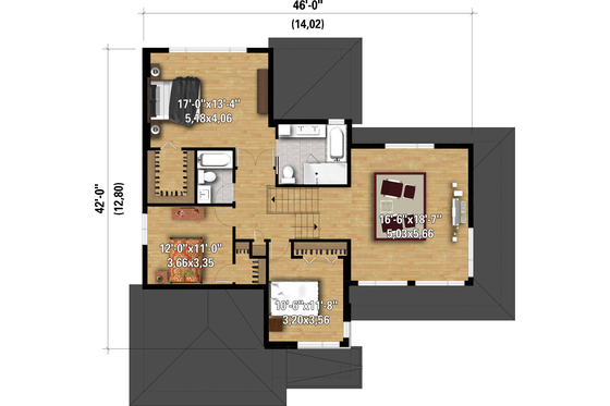 Floor Plan - Upper Floor for Contemporary House Plan #25-4905 - 3 bed, 2.5 bath