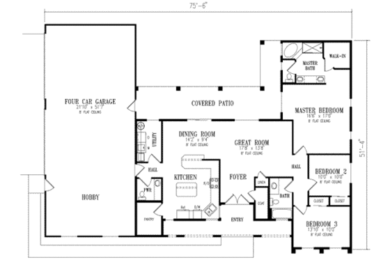 Floor Plan - Main Floor for Ranch House Plan #1-365 - 3 bed, 2.5 bath