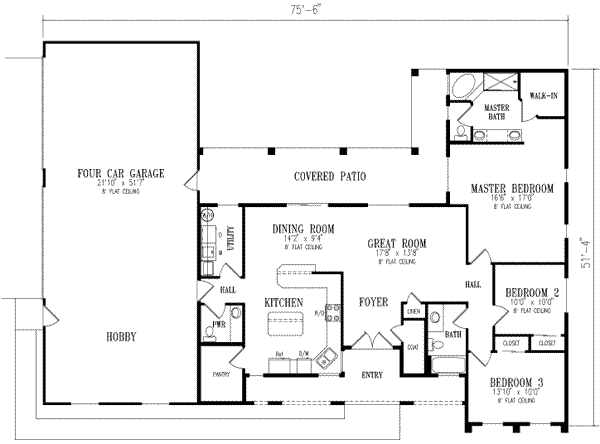 Ranch Floor Plan - Main Floor Plan #1-365