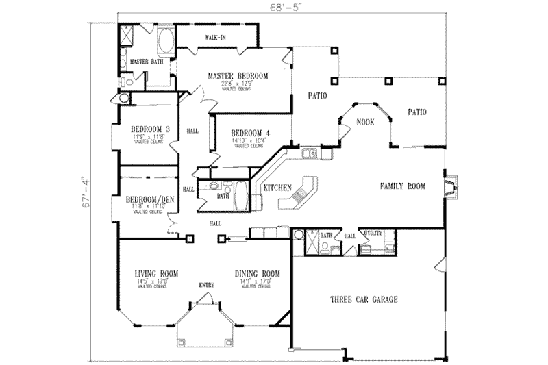 Home Plan - Floor Plan - Main Floor for Adobe / Southwestern House Plan #1-660 - 4 bed, 3 bath