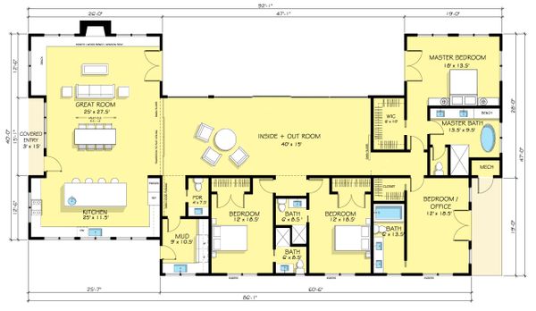 Ranch Style House Plan - 4 Beds 4.5 Baths 3402 Sq/Ft Plan #888-18