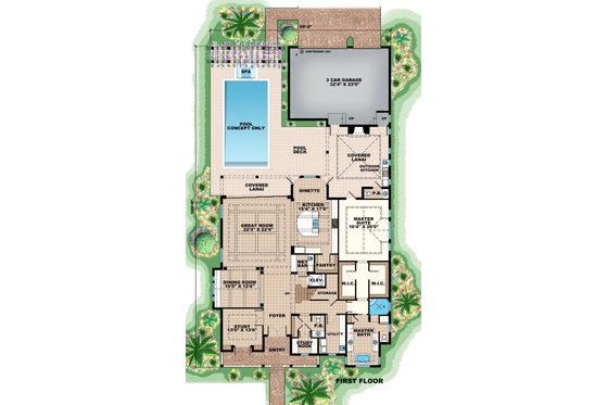 Floor Plan - Main Floor for Beach House Plan #27-486 - 5 bed, 7 bath