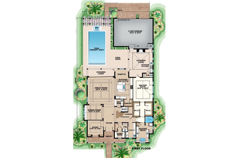 Home Plan - Floor Plan - Main Floor for Beach House Plan #27-486 - 5 bed, 7 bath