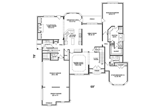 Floor Plan - Main Floor for European House Plan #81-400 - 4 bed, 4.5 bath