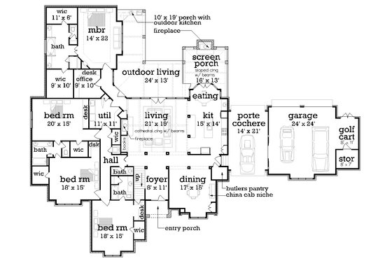 Floor Plan - Main Floor for European House Plan #45-379 - 5 bed, 4.5 bath