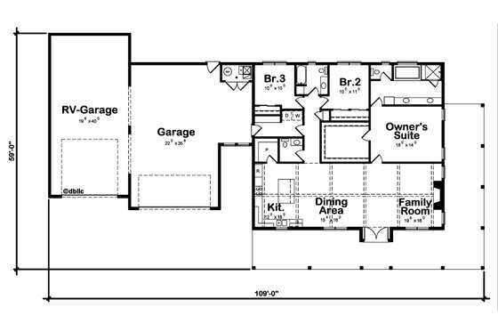 Floor Plan - Main Floor for Barndominium House Plan #20-2556 - 3 bed, 2.5 bath