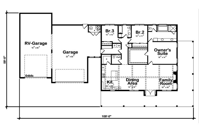 Dream House Plan - Floor Plan - Main Floor for Barndominium House Plan #20-2556 - 3 bed, 2.5 bath