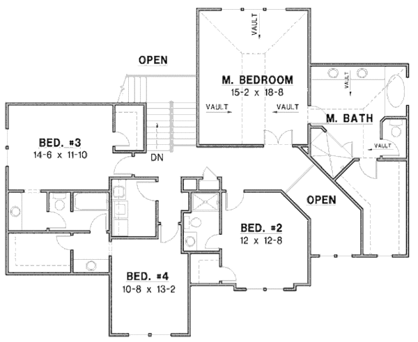 Traditional Floor Plan - Upper Floor Plan #67-876