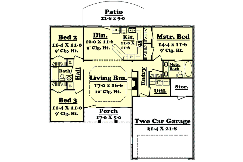 Home Plan - Floor Plan - Main Floor for Traditional House Plan #430-8 - 3 bed, 2 bath