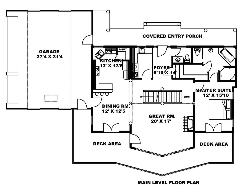 Floor Plan - Main Floor for Craftsman House Plan #117-1089 - 3 bed, 2.5 bath