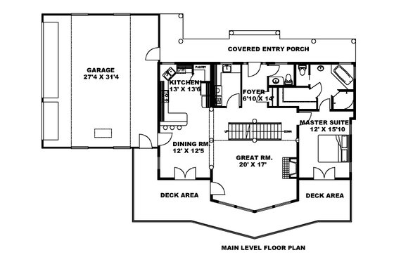 Floor Plan - Main Floor for Craftsman House Plan #117-1089 - 3 bed, 2.5 bath