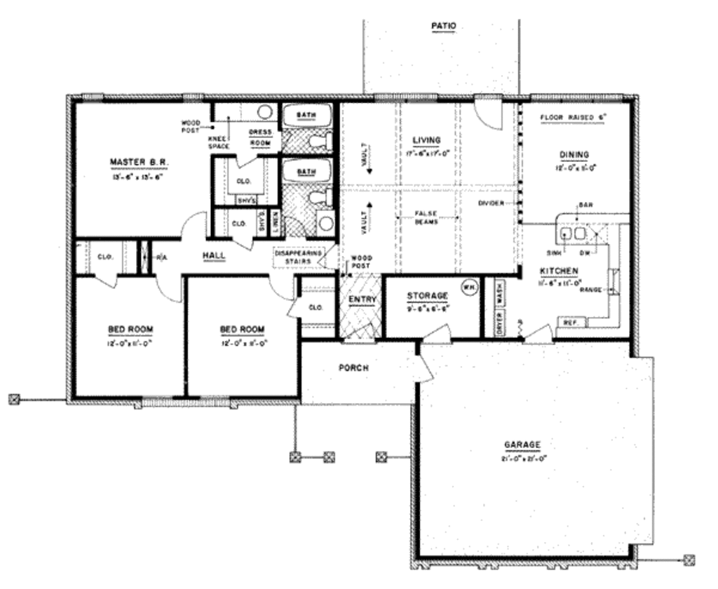 Ranch Style House Plan - 3 Beds 2 Baths 1328 Sq/Ft Plan #36-362
