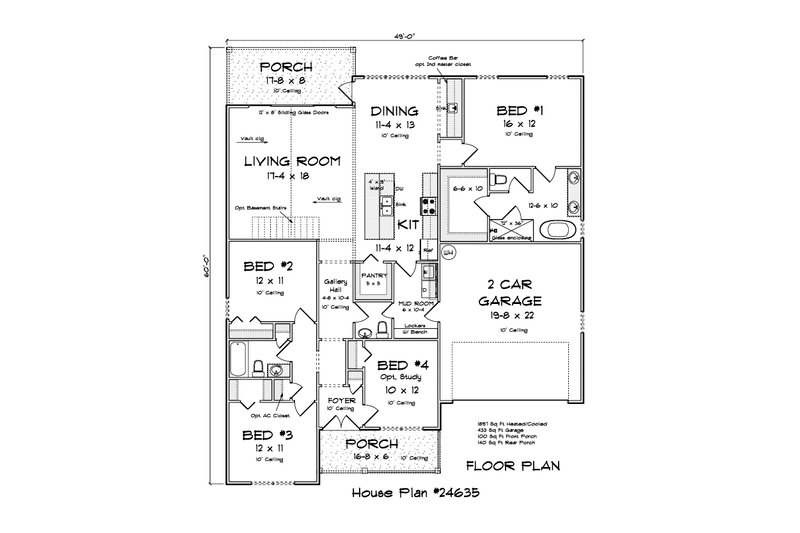 Architectural House Design - Floor Plan - Main Floor for Farmhouse House Plan #513-2428 - 4 bed, 2.5 bath