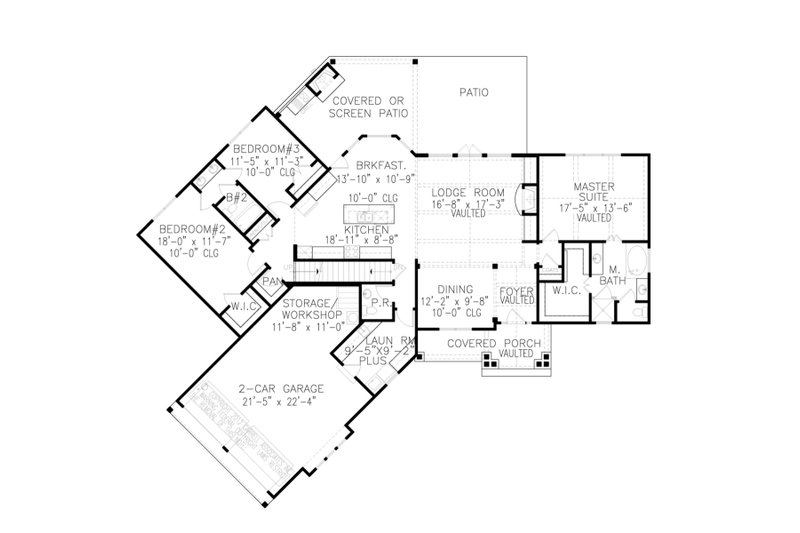 House Blueprint - Floor Plan - Main Floor for Craftsman House Plan #54-524 - 3 bed, 2.5 bath
