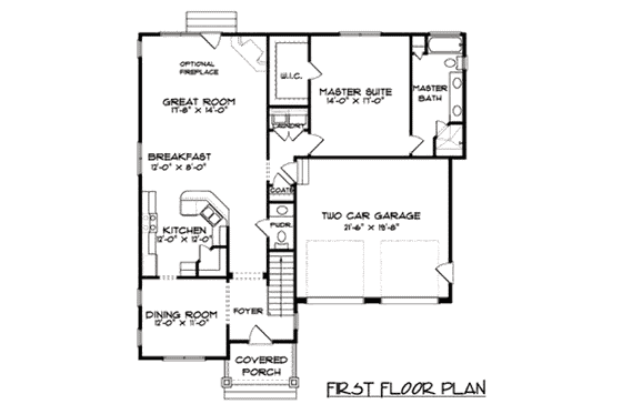 Floor Plan - Main Floor for Craftsman House Plan #413-803 - 3 bed, 2.5 bath