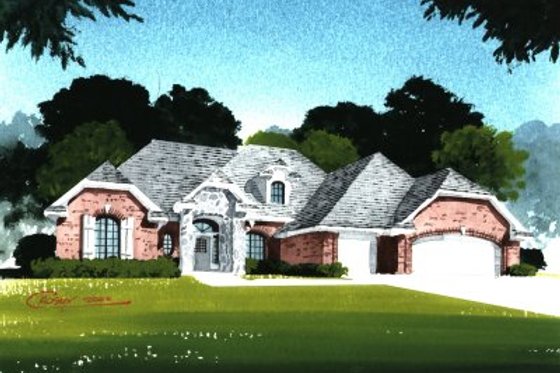 Exterior - Front Elevation for European House Plan #65-481 - 4 bed, 3 bath