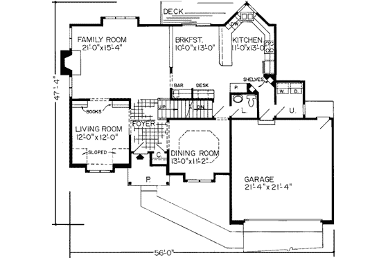 Floor Plan - Main Floor for Traditional House Plan #312-121 - 4 bed, 2.5 bath