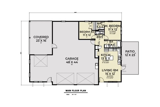 Floor Plan - Main Floor for Barndominium House Plan #1070-173 - 2 bed, 1 bath