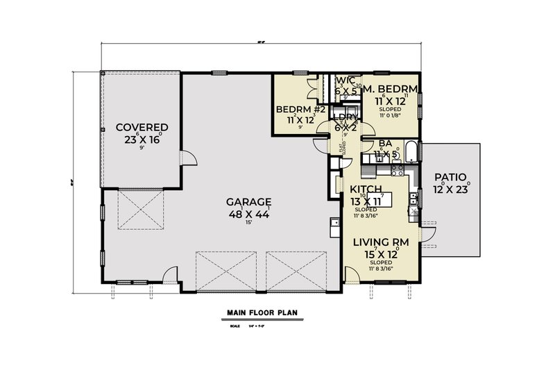 Dream House Plan - Floor Plan - Main Floor for Barndominium House Plan #1070-173 - 2 bed, 1 bath