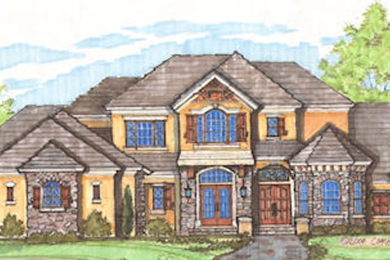 Exterior - Front Elevation for European House Plan #135-162 - 5 bed, 5.5 bath