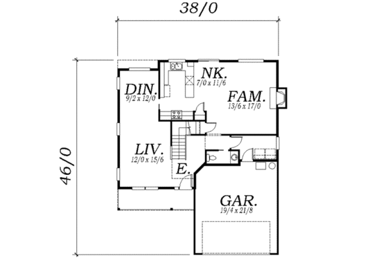 Floor Plan - Main Floor for Traditional House Plan #130-107 - 3 bed, 2.5 bath