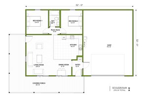 Floor Plan - Main Floor for Barndominium House Plan #1106-10 - 2 bed, 1 bath