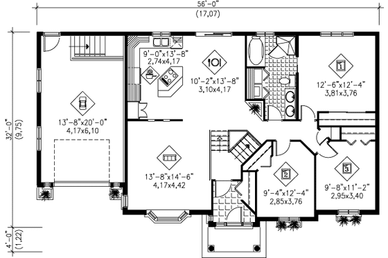 Floor Plan - Main Floor for Traditional House Plan #25-1102 - 3 bed, 1 bath