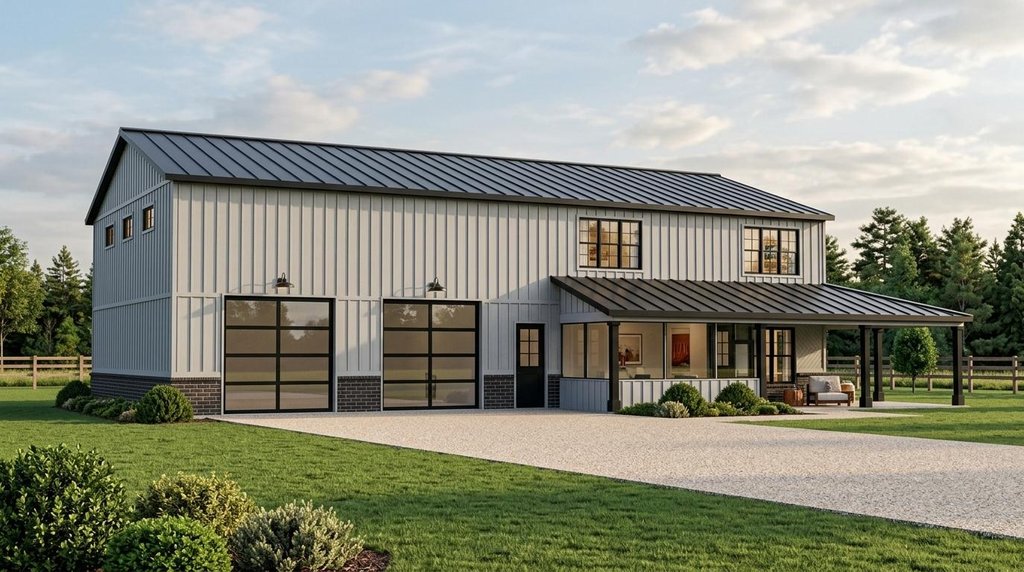 Exterior - Front Elevation 2 for Barndominium House Plan #1064-207 - 3 bed, 3.5 bath