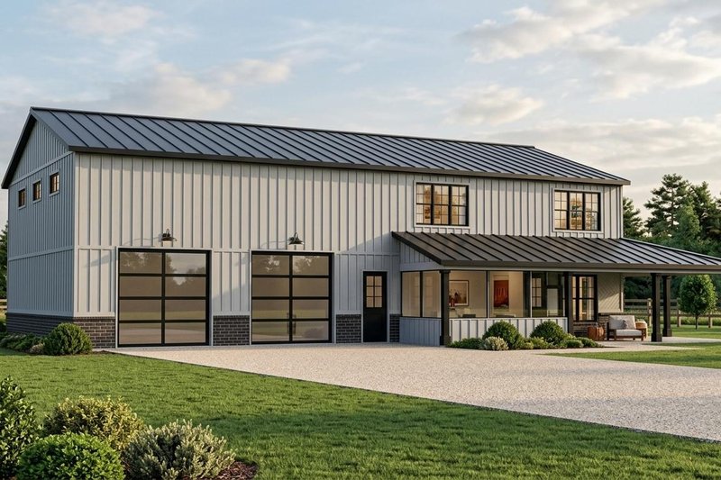 Exterior - Front Elevation 2 for Barndominium House Plan #1064-207 - 3 bed, 3.5 bath
