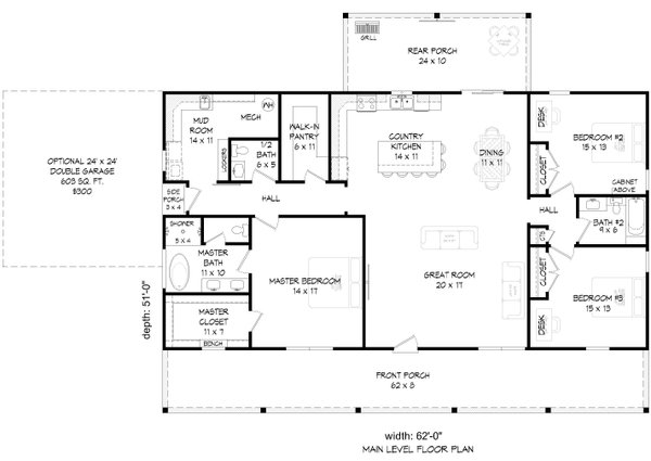 House Blueprint - Country Floor Plan - Main Floor Plan #932-1351